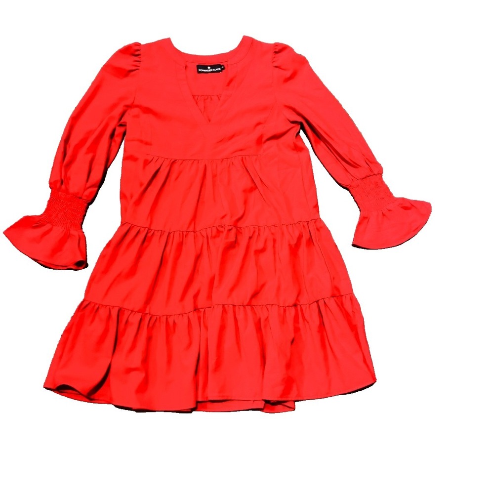 Pomander Place Tuckernuck Kenzo Mini Dress XS  Red Tiered Crepe Swing Preppy